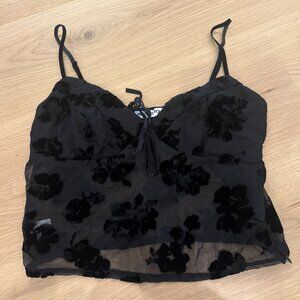 Princess Polly Numb mesh v neck tie front cami top in black floral